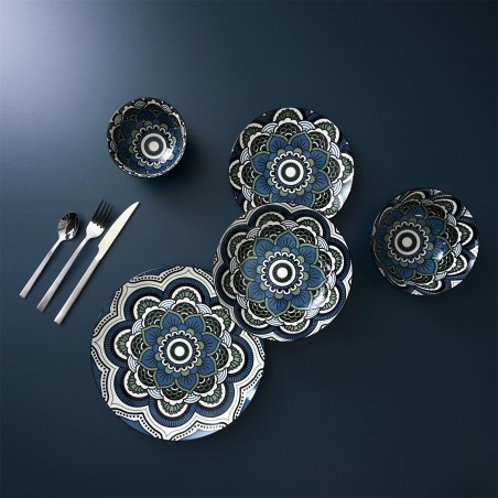 Service De Table 18 pcs En Porcelaine Mandala Bleu - Home Deco Factory