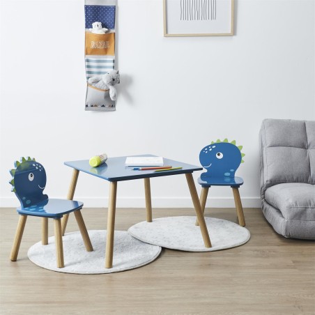 Table et 2 chaises Dino Bleu -  Home Deco Kids