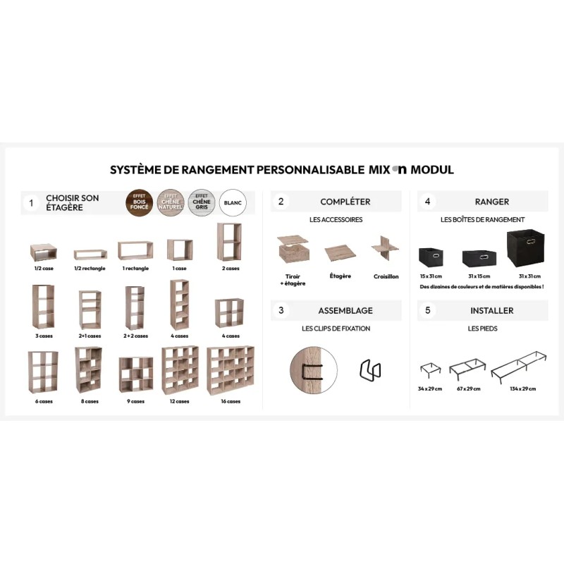 Étagère haute 4 cases Mix N Modul Naturel - Five