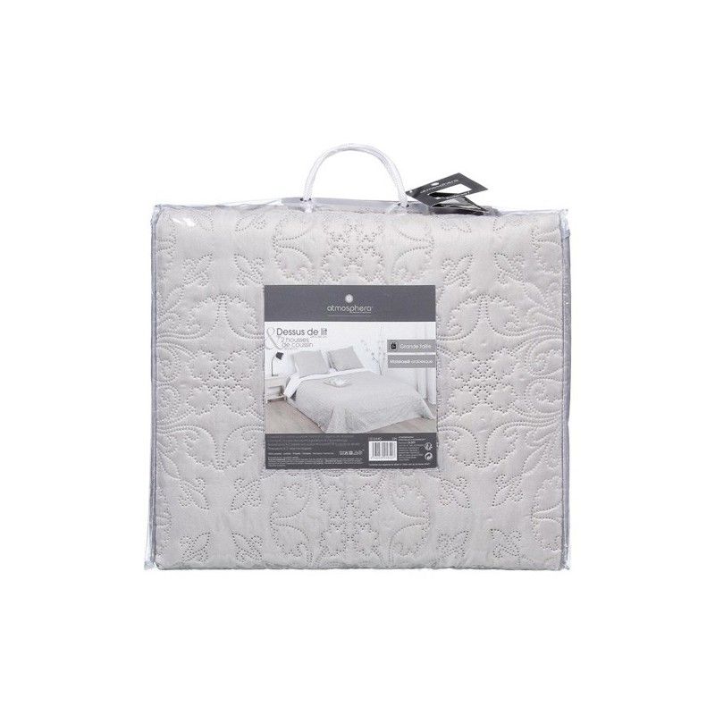 Dessus de lit arabesque et 2 taies d\'oreiller Ivoire Atmosphera