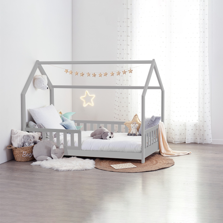 Ensemble Lit Cabane Bosco Gris + Matelas enfant 90x190 Laïba Kids