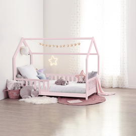 Ensemble Lit Cabane Bosco Rose + Matelas enfant 90x190 Laïba Kids 2