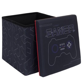 Pouf pliable Gamer Noir Rouge Home Deco Factory 2