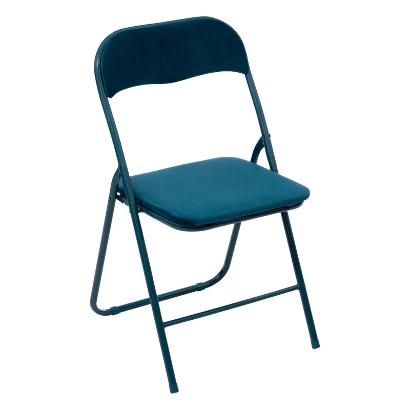 Lot De 6 Chaises En Velours Pliantes Bleu Canard - Five