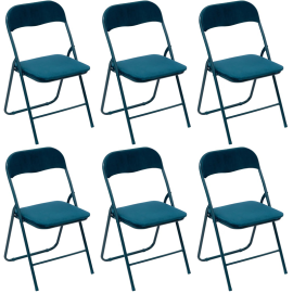 Lot De 6 Chaises En Velours Pliantes Bleu Canard - Five