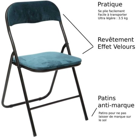 Lot De 6 Chaises En Velours Pliantes Bleu Canard - Five