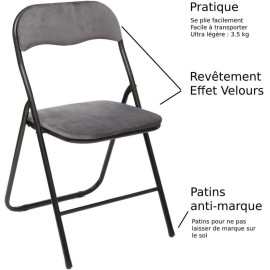 Lot De 6 Chaises En Velours Pliantes Gris - Five 2