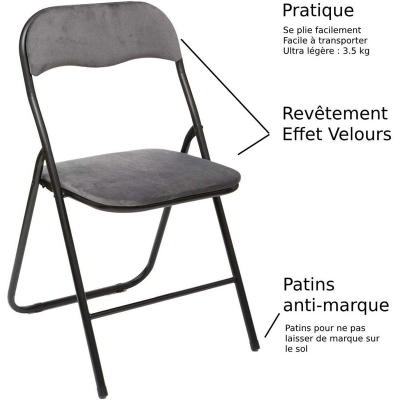 Lot De 6 Chaises En Velours Pliantes Gris - Five
