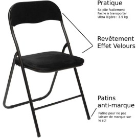 Lot De 6 Chaises En Velours Pliantes Noires - Five 2