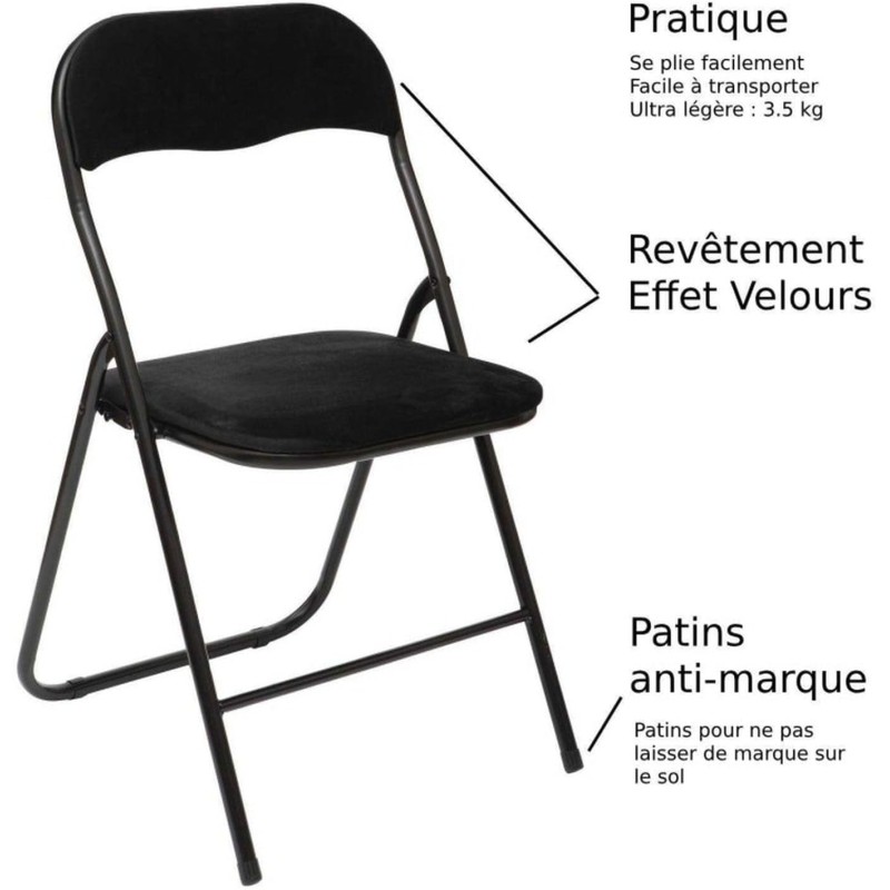Lot De 6 Chaises En Velours Pliantes Noires - Five