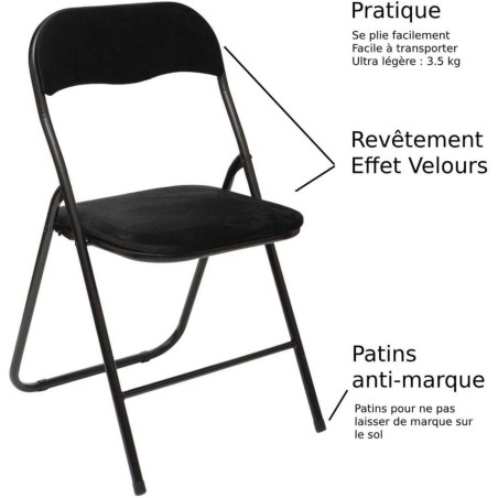 Lot De 6 Chaises En Velours Pliantes Noires - Five