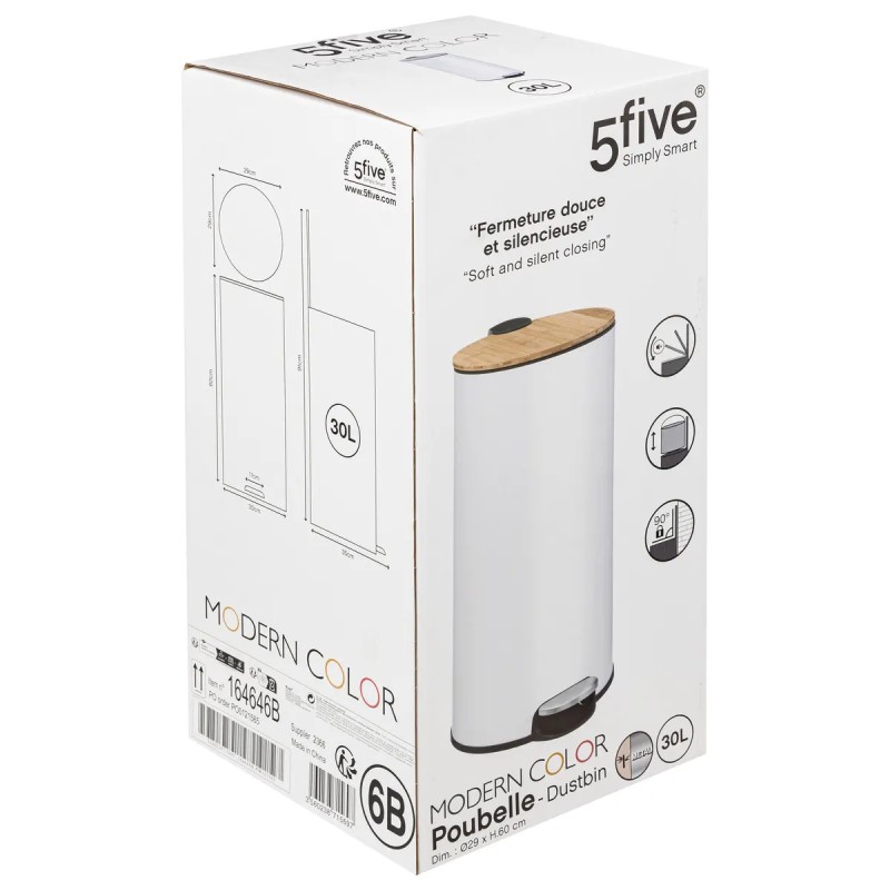 Poubelle À Pédale Modern 30 L Blanc Five