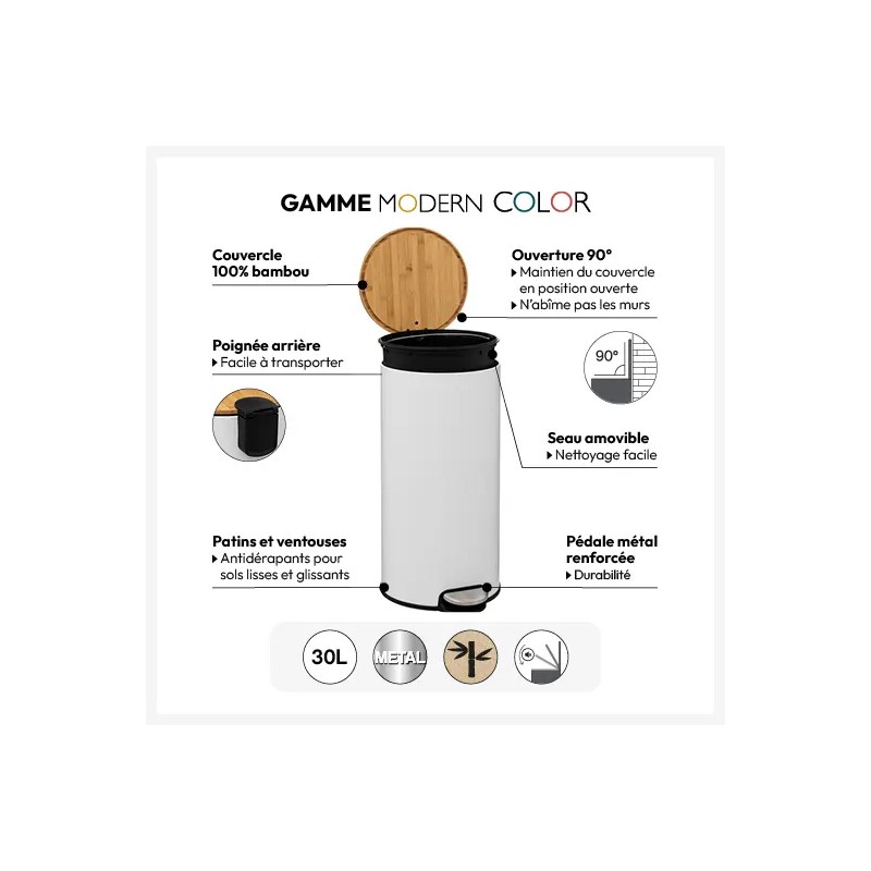 Poubelle À Pédale Modern 30 L Blanc Five