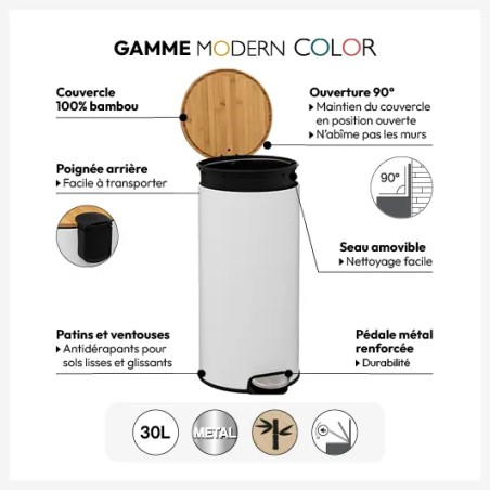 Poubelle À Pédale Modern 30 L Blanc Five