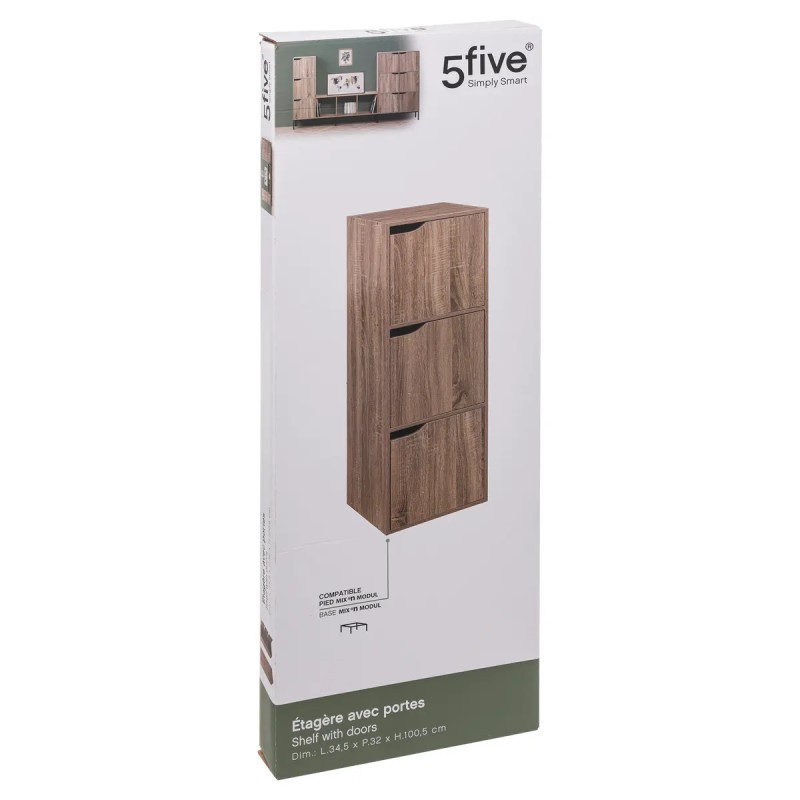 Etagère 3 cases avec portes Naturel Five