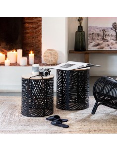 Lot De 2 Tables Café Feuilles Noires Atmosphera 2