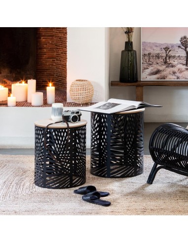 Lot De 2 Tables Café Feuilles Noires Atmosphera