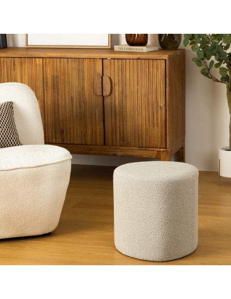 Pouf Galet Estria Bouclette Gris Atmosphera