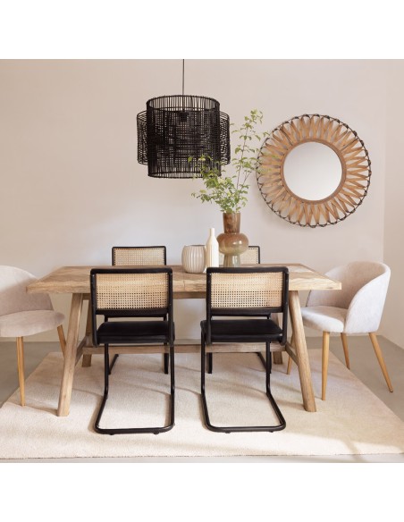 Chaise En Velours Celeste Pieds Imitation Hêtre Beige Atmosphera