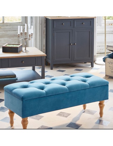 Banc Coffre Atelier D'hiver En Velours Bleu Atmosphera