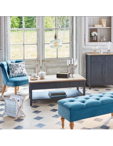 Banc Coffre Atelier D'hiver En Velours Bleu Atmosphera