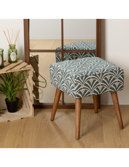 Tabouret D'appoint Chiara Chenille Jacquard Bleu Atmosphera