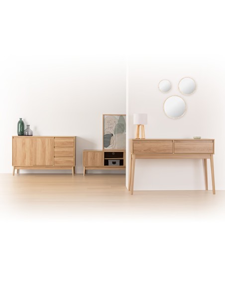 Console 2 Tiroirs Abana Effet Chêne Beige Five