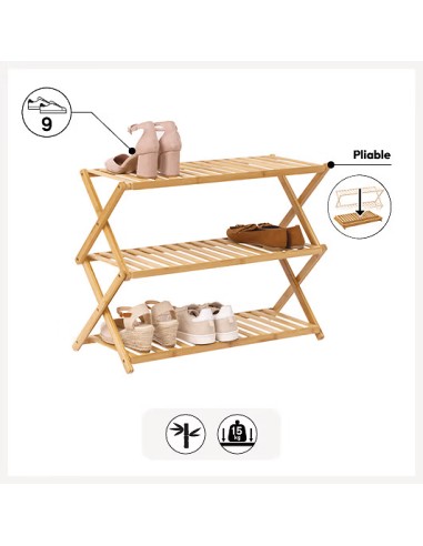 Meuble Range Chaussures Pliable 9 Paires En Bambou Five