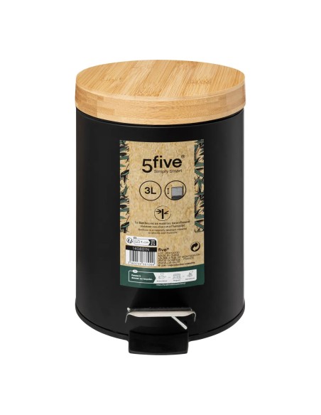Poubelle À Pedale Natureo 3L Bambou Noire Five