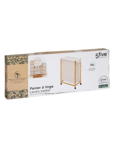 Panier À Linge Roulant 52 L En Bambou Beige Five