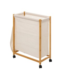 Panier À Linge Roulant 52 L En Bambou Beige Five 2