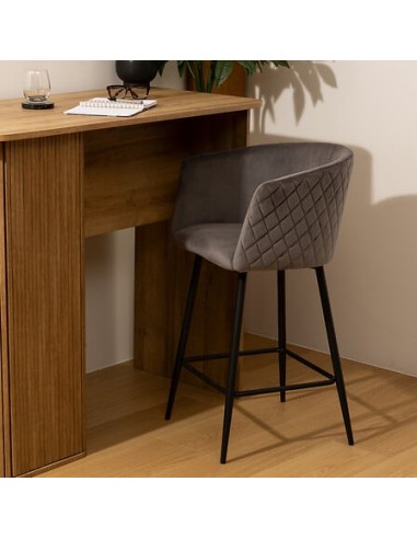 Fauteuil De Bar Marlo En Velours Gris Atmosphera