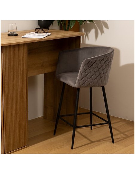 Fauteuil De Bar Marlo En Velours Gris Atmosphera