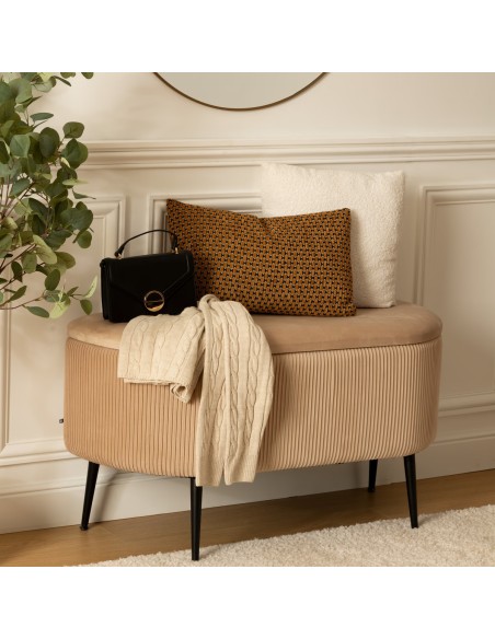 Banc Coffre En Velours Solaro Beige Atmosphera