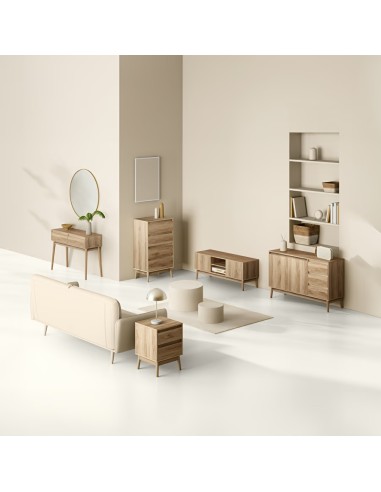 Table De Chevet 2 Tiroirs Abana Beige Five