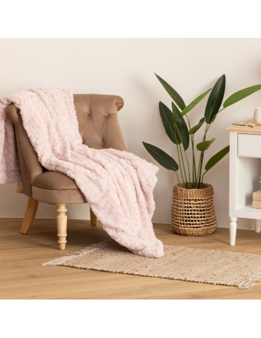 Plaid rose effet fourrure bouclée 120x160