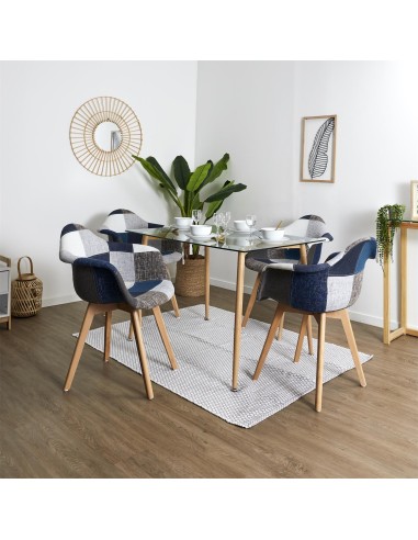 Lot de 2 Fauteuils Patchwork Bleu Gris Home Deco Factory