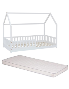 Ensemble Lit cabane Oasis Blanc avec matelas enfant 90x190 - Laïba Kids