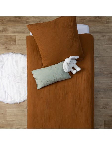 Parure De Lit Enfant Double Gaze En Coton Marron 140x200 Atmosphera