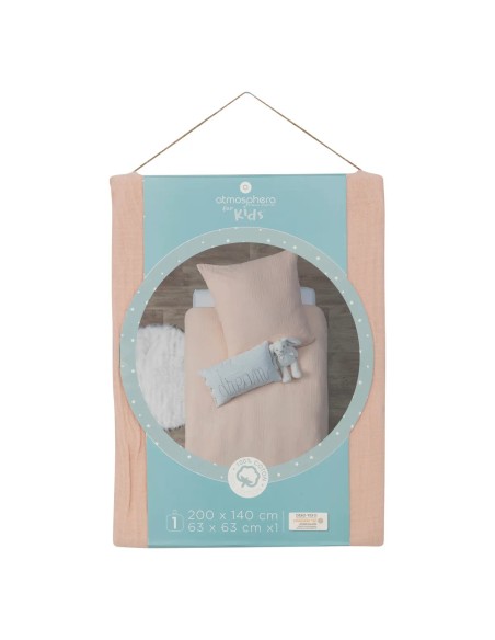 Parure De Lit Enfant Double Gaze En Coton Rose 140x200 Atmosphera