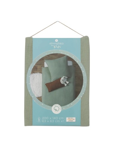 Parure De Lit Enfant Double Gaze En Coton Vert 140x200 Atmosphera For Kids