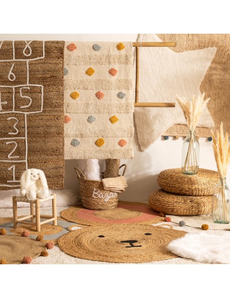 Tapis De Chambre D'enfant Arlequin Pompons D90 Beige Atmosphera For Kids