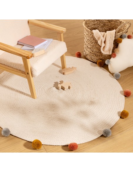 Tapis De Chambre D'enfant Arlequin Pompons D90 Beige Atmosphera For Kids