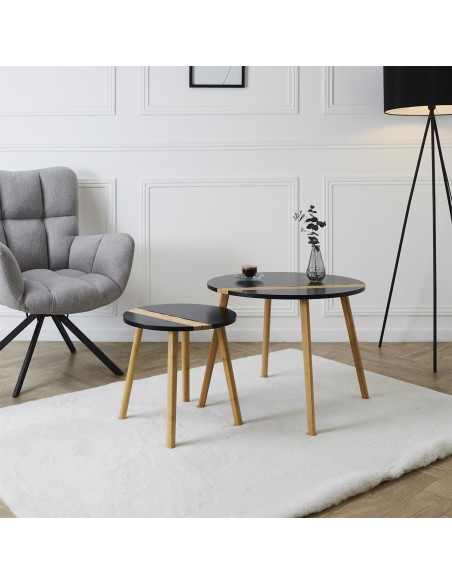 Lot De 2 Tables Gigognes Relief Noire Home Deco Factory