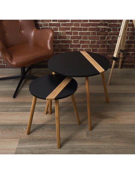 Lot De 2 Tables Gigognes Relief Noire Home Deco Factory