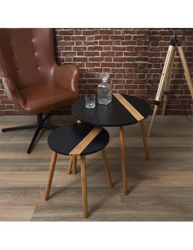 Lot De 2 Tables Gigognes Relief Noire Home Deco Factory