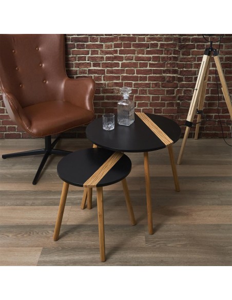 Lot De 2 Tables Gigognes Relief Noire Home Deco Factory