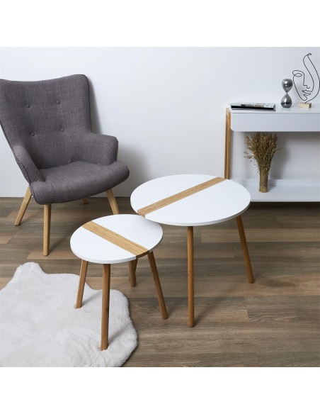 Lot De 2 Tables Gigognes Relief Blanches Home Deco Factory