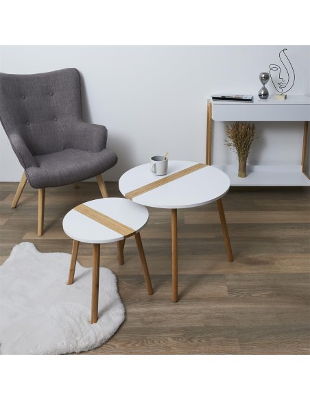 Lot De 2 Tables Gigognes Relief Blanches Home Deco Factory