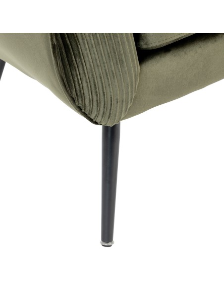 Fauteuil Solaro En Velours Plissé Vert Kaki Atmosphera